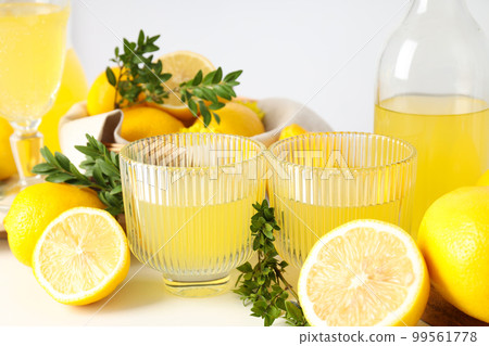 Concept of tasty drink, Limoncello, Italian lemon liqueur 99561778