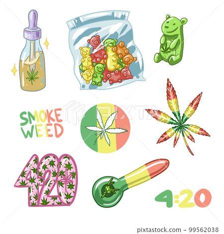 Set of Marijuana. Legalize cannabis. smoking weed. Vector illustration of weed 99562038