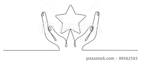 Hand holds star continuous line drawing. 99562583