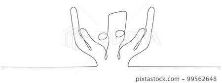 Hand holds music note continuous one line drawing. 99562648