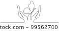 Hand hold butterfly flying continuous line art drawing. 99562700
