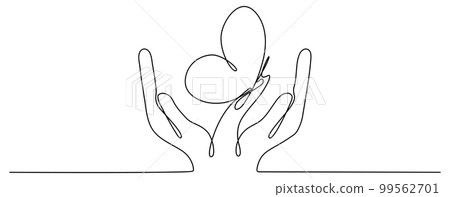Hand hold butterfly flying continuous line art drawing. 99562701