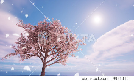 圖庫插圖: 櫻花盛開，天空，櫻花風暴 99563101