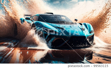 Sport car, water splashes, light blue 99563115
