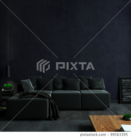 Modern living room with black sofa Mockup Modern living room with black sofa Mockup 99563395