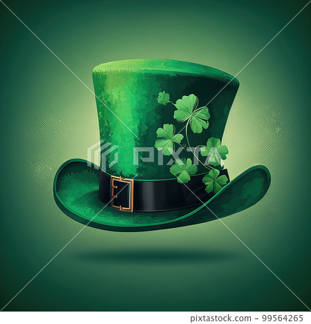 St. Patricks Day hat with clover illustration on green background for design. AI St. Patricks Day hat with clover illustration on green background for design. AI 99564265