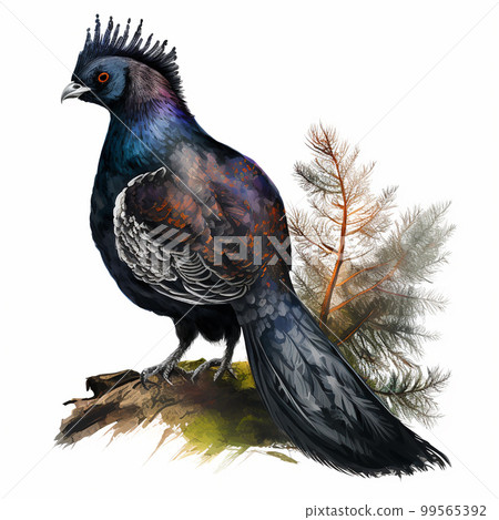 Beautiful forest bird capercaillie isolated on white close-up 99565392