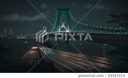 NightOverlook of TokyoGoogle Maps, bridge, sea, water splashes, 99565414