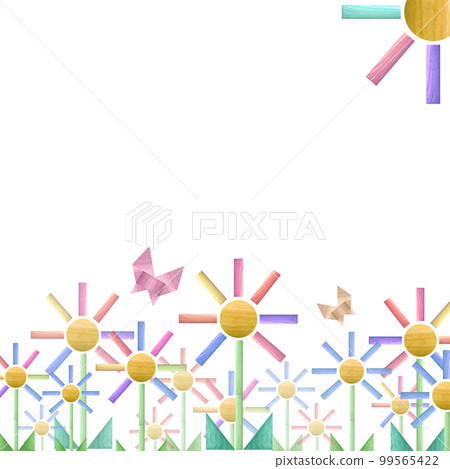Watercolor illustration of tangram geometric flowers isolated on white background. Eco-friendly materials baby toys. Print, poster, decor, wallpaper, wrapping. 99565422