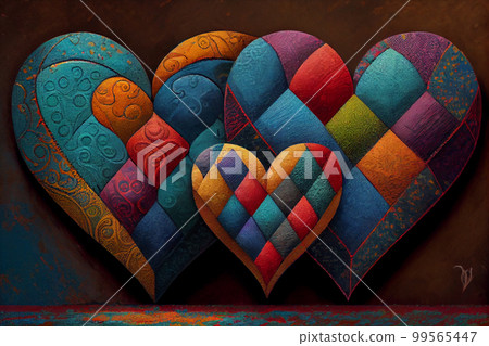 Heart pillow made of patchwork fabric 99565447