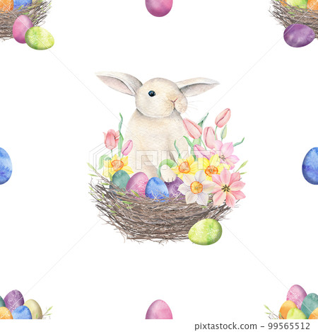 Easter Cute Bunny seamless pattern. Hand drawn watercolor animals illustration for fabric, Rabbits wrapping paper 99565512
