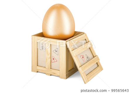 Egg inside wooden box, delivery concept. 3D rendering Egg inside wooden box, delivery concept. 3D rendering 99565643