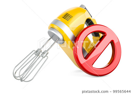 Hand kitchen mixer with forbidden symbol, 3D rendering Hand kitchen mixer with forbidden symbol, 3D rendering 99565644