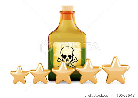 Poison bottle with five golden stars, 3D rendering Poison bottle with five golden stars, 3D rendering 99565648