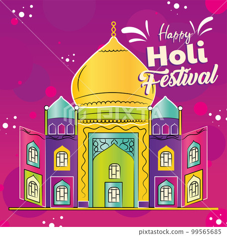 Colored holi festival poster with an hindu religious building Vector Colored holi festival poster with an hindu religious building Vector 99565685