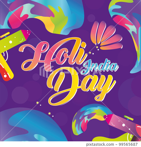 Colored holi festival poster with water guns and powder Vector Colored holi festival poster with water guns and powder Vector 99565687