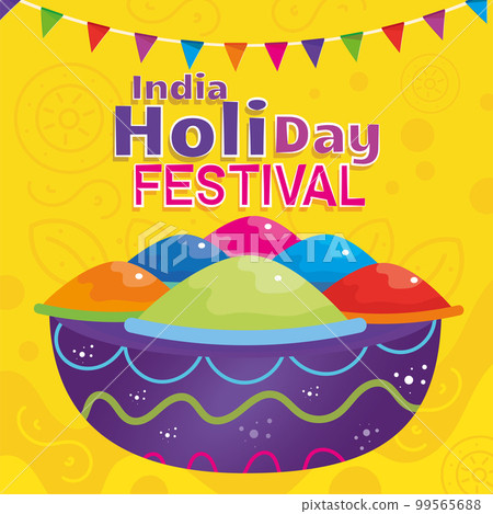 Colored holi festival poster with artisan vases and powder Vector Colored holi festival poster with artisan vases and powder Vector 99565688