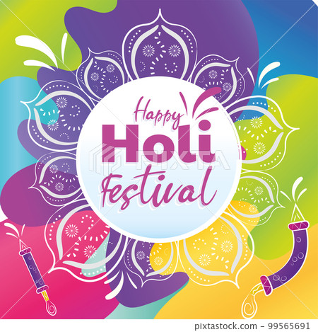 Colored holi festival poster with label and text Vector Colored holi festival poster with label and text Vector 99565691