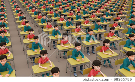 children student at school boy and girl cartoon desks lined up 3D illustration children student at school boy and girl cartoon desks lined up 3D illustration 99565799