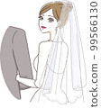 Illustration of a bride looking back with her arms folded at a wedding 99566130