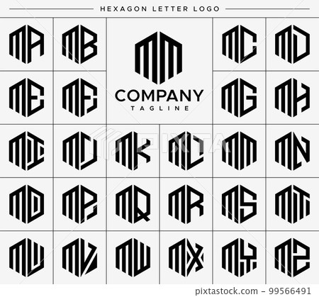Modern hexagon MM M letter logo design vector set Modern hexagon MM M letter logo design vector set 99566491