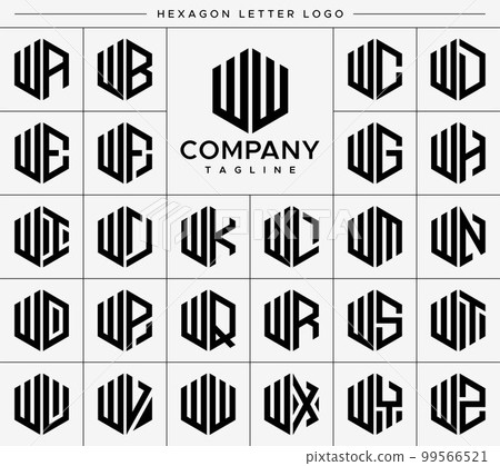 Modern hexagon WW W letter logo design vector set. 99566521