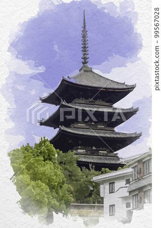 水彩風格的興福寺五層寶塔，奈良縣奈良市 99567028