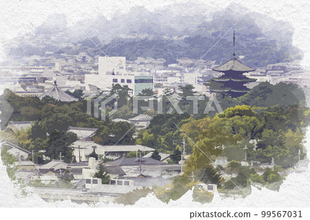 水彩風格的興福寺五層寶塔，奈良縣奈良市 99567031