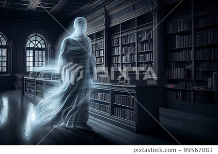 Library ghost. A lonely ghost girl stands in an - Stock Illustration  [99567081] - PIXTA