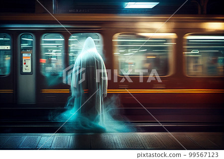 The ghost in front of subway train. Horrors, nightmares, driving safety 99567123