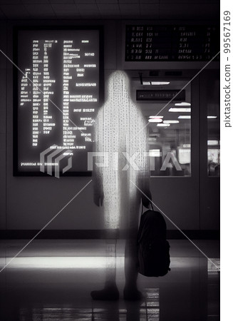 Ghost near the information board of the airport or train station Ghost near the information board of the airport or train station 99567169