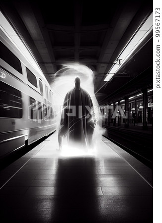 The ghost in front of subway train. Horrors, nightmares, driving safety 99567173