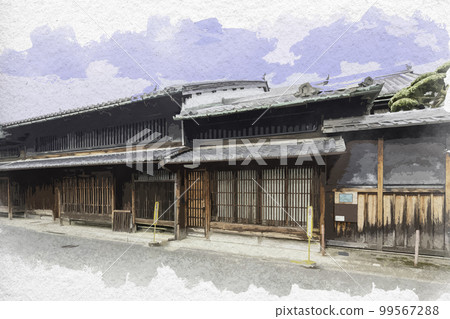 Watercolor-style Naramachi, main building of the Kioku family's house, Nara City, Nara Prefecture 99567288