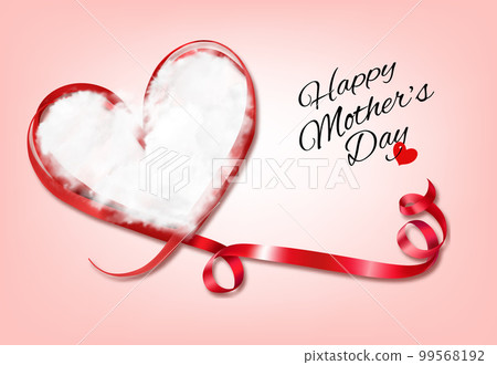 White Cloud and ribbon shape heart on a pink background. Mother's Day background. Vector illustration 99568192