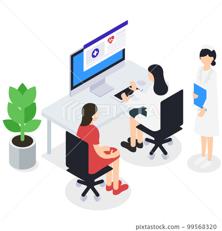 Male doctor and female patient examining 99568320
