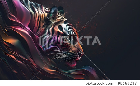 3D Abstract Tiger Wild Animal on Dark Background, Generative AI, Illustration 3D Abstract Tiger Wild Animal on Dark Background, Generative AI, Illustration 99569288