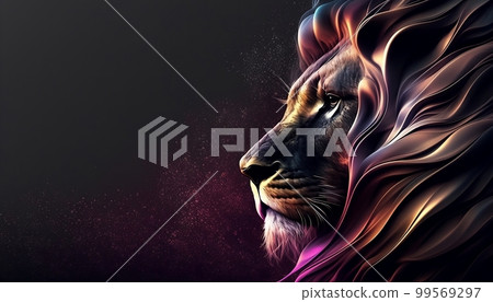 3D Abstract Lion Wild Animal on Dark Background, Generative AI, Illustration 99569297