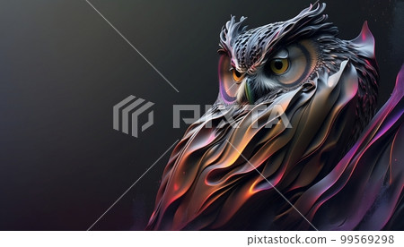 3D Abstract Owl Wild Animal on Dark Background, Generative AI, Illustration 99569298