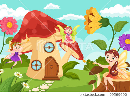 Beautiful Flying Fairy Illustration with Elf, Landscape Tree and Green Grass in Flat Cartoon Hand Drawn for Web Banner or Landing Page Templates Beautiful Flying Fairy Illustration with Elf, Landscape Tree and Green Grass in Flat Cartoon Hand Drawn for Web Banner or Landing Page Templates 99569690