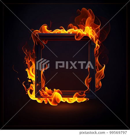 Igniting A Blazing Fire Frame on a Dark Background, Fiery Intensity , A Hot Empty Frame Darkness, A Blaze Red Orange Flame, Hot Burning Photo Frame on a Black Background, Generative AI 99569797