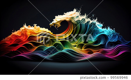 A Multicolored Rainbow Waves Abstract Background, Generative AI, Illustration, This abstract background features a beautiful display of multicolored rainbow waves, creating a playful. A Multicolored Rainbow Waves Abstract Background, Generative AI, Illustration, This abstract background features a beautiful display of multicolored rainbow waves, creating a playful. 99569946