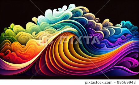A Multicolored Rainbow Waves Abstract Background, Generative AI, Illustration, This abstract background features a beautiful display of multicolored rainbow waves, creating a playful. A Multicolored Rainbow Waves Abstract Background, Generative AI, Illustration, This abstract background features a beautiful display of multicolored rainbow waves, creating a playful. 99569948