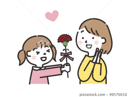 一個女孩給她的母親康乃馨母親節插圖 99570018