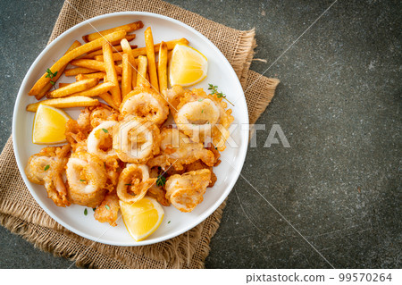 calamari - fried squid or octopus with fries calamari - fried squid or octopus with fries 99570264