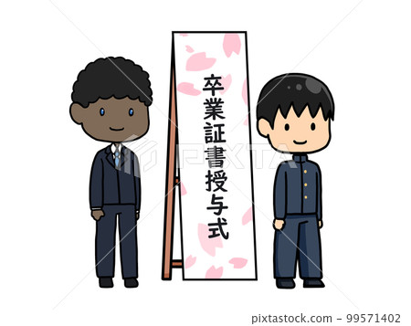兒子和父親並肩站在畢業典禮招牌前的插圖 5 兒子和父親並肩站在畢業典禮招牌前的插圖 5 99571402