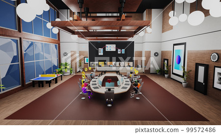 3D render of avatars on business meeting in metaverse 99572486