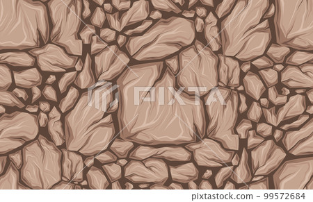 Vector seamless pattern with dry clay. Texture with cartoon smashed rocks with cracks on dark background for fabric. Wallpaper with gravel. 99572684