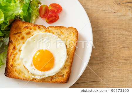 bread toasted with cheese and fried egg 99573190