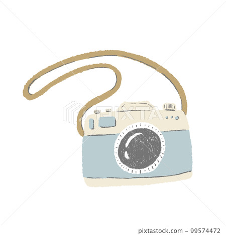 Camera with brown leather strap Fashionable hand-drawn illustration of a digital camera, single-lens reflex camera 99574472