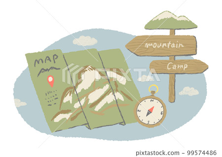 Mountain map and compass Fashionable hand-drawn illustration Mountain map and compass Fashionable hand-drawn illustration 99574486